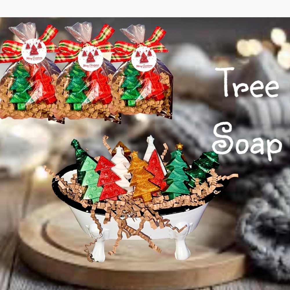 Christmas Tree Soap Set 6, Holiday, Wonderland Party, Christmas Bath and Body